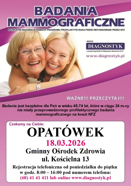 obrazek Bezpłatne badania mammograficzne w Opatówku wiecej